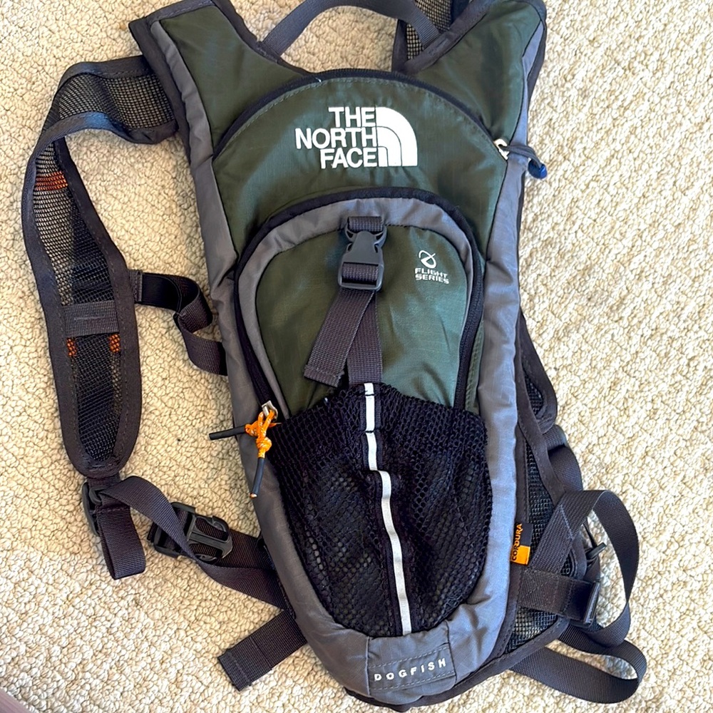 The North Face Green and Gray Backpack with Padded Straps